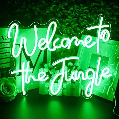 Looklight Welcome to The Jungle Neon Sign Green LED Neon Lights Letter Neon Sign for Bedroom Wall Decor USB Words Neon Signs for Home Bar Garden Wedding Engagement Party Wall Sign Gift
