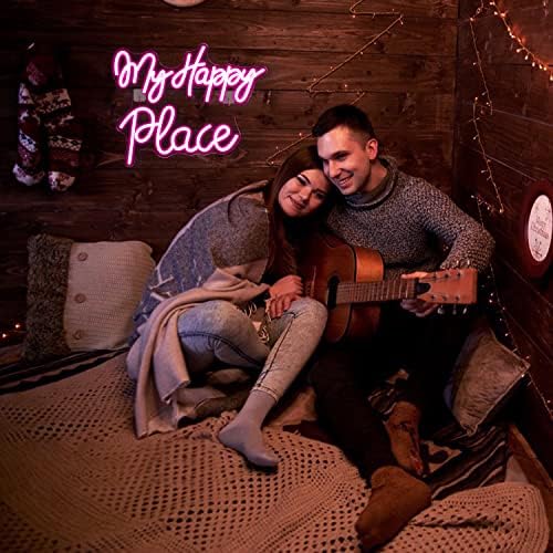 SIGNSHIP My Happy Place neon Sign Led neon Light is Used for Wall Decoration, USB Powered Pink Letters neon Sign Acrylic Art Wall Decoration is Used for Bedroom, Game Room, Living Room, bar