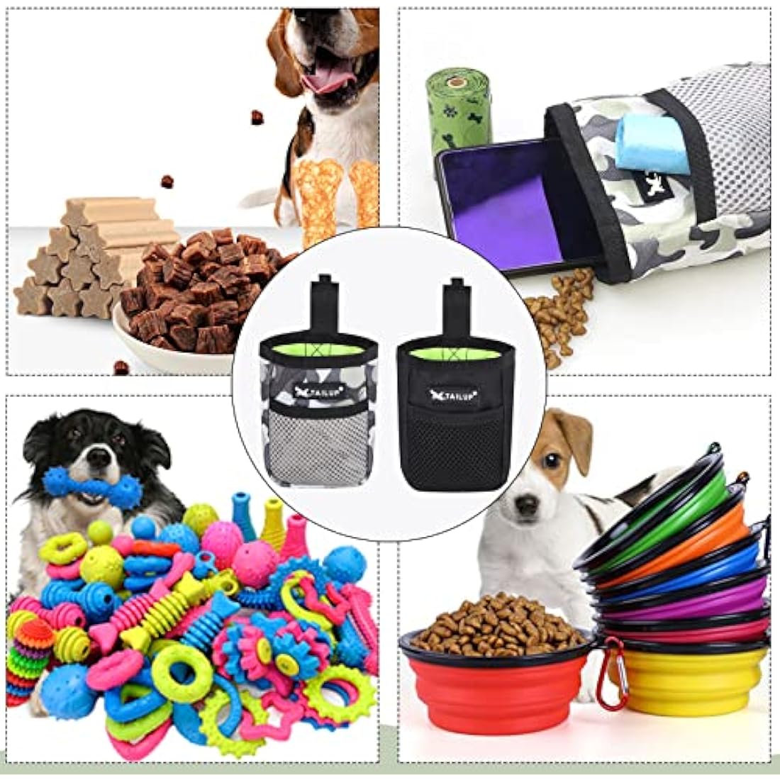 Lanjue 2 Pieces Small Dog Treat Bags, Black and Camouflage Color Dog Treat Pouch with Waist Belt Clip 600D Oxford Cloth Dog Walking Bag Treat Pouch for Dog Training
