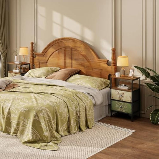 LYNCOHOME Bedside Tables set of 2,Bed Side Table for Bedroom, Nightstand with 2 Storage Fabric Drawers and Metal Frame for Bedroom,Living Room