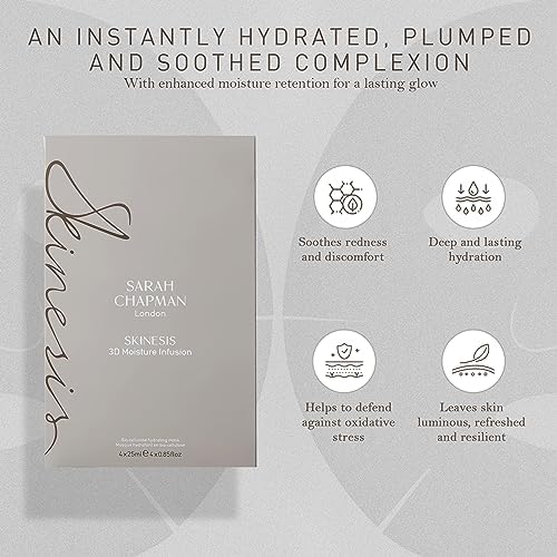 Sarah Chapman Skinesis 3D Moisture Infusion Mask Kit – Pack of 4 Hyaluronic Acid Skincare Sheet Masks – Hydrating Face Mask for a Natural, Luminous Glow – Cruelty-Free, Paraben-Free