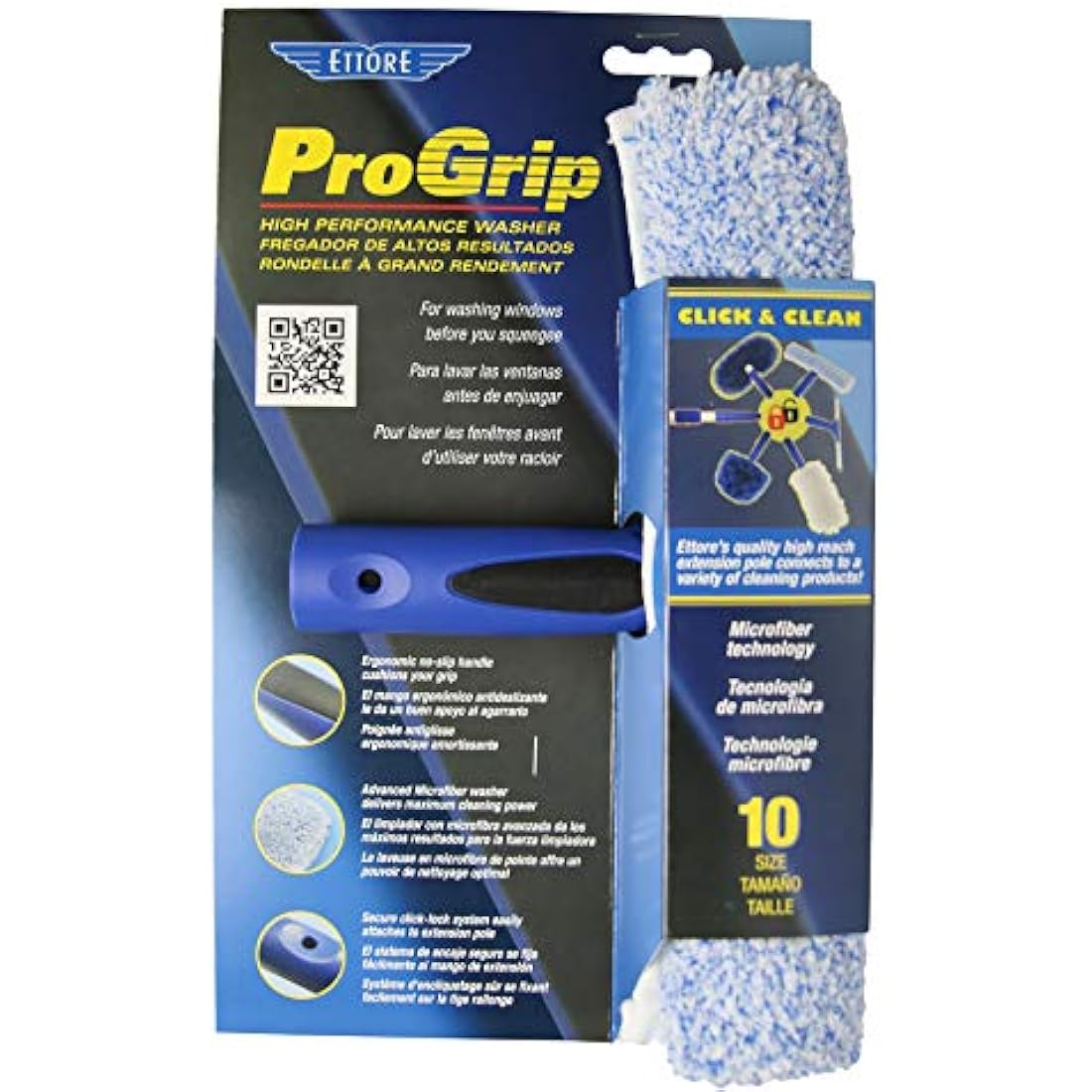 Ettore 63010 ProGrip Window Washer Scrubber, 10-Inch ,blue