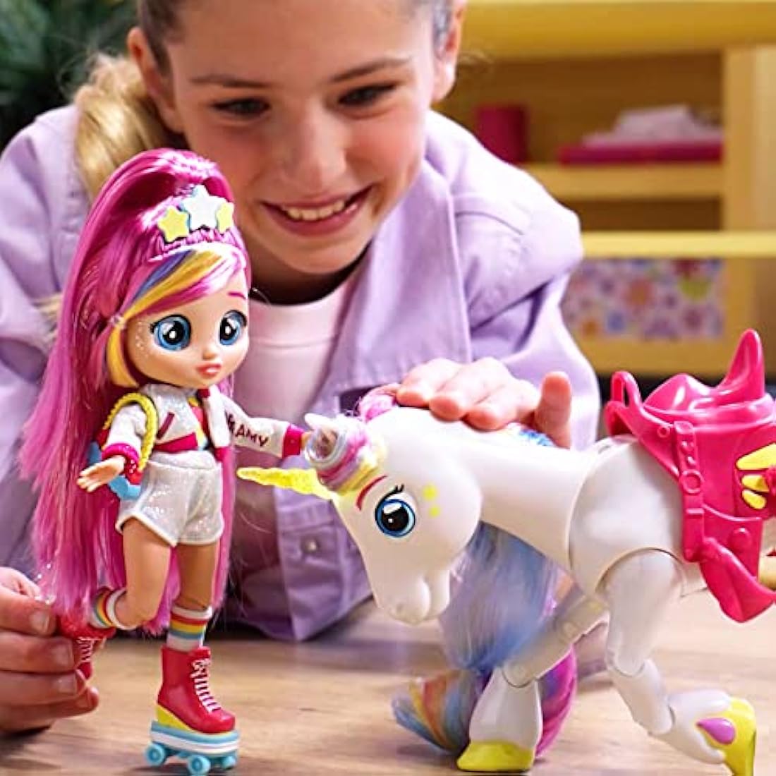 BFF BY CRY BABIES Dreamy & Rym - Deluxe Pack Includes the exclusive articulated Dreamy doll and her unicorn Rym-Gift Toy for Girls and Boys +3 Years