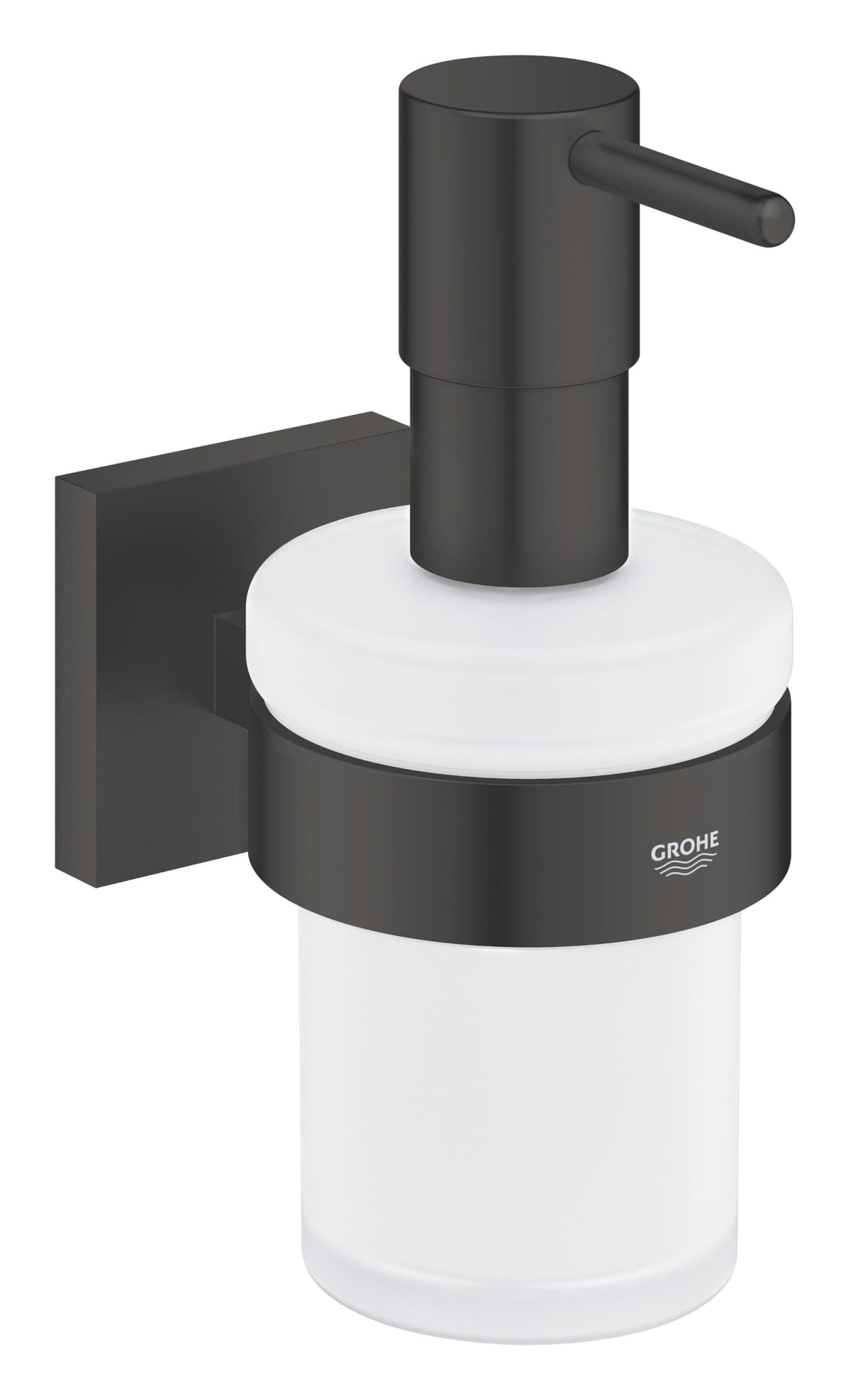 GROHE Start Cube QuickFix Soap Dispenser with Holder (Material: Iced Glass & Metal, Filling Quantity 160 ml, with Screws & Dowels), Size 158mm, Easy