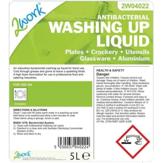 2Work Antibacterial Washing Up Liquid 5 Litre 2W04022
