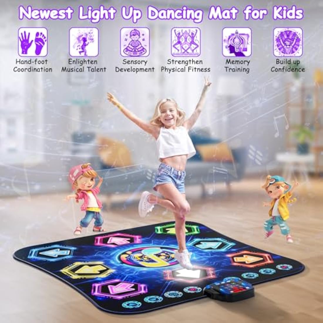 Dance Mat for Girls, Kids Dance Mats with Wireless Bluetooth, Light Up Dance Pad-3 Game Mode & 27 Challenges, Christmas Birthday Musical Dancing Toy Gifts for Girls Boys Age 3 4 5 6 7 8 9 10+Year Old