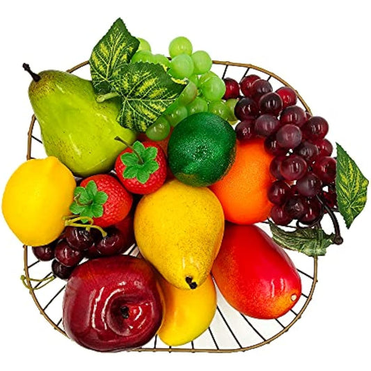 17 Pcs Fake Fruit, Simulation Fruit Props for Photography, Display, Lifelike Realistic Artificial Fake Fruits Home Decor Craft Fruit Set Fake Lemon Fake Grape Strawberry