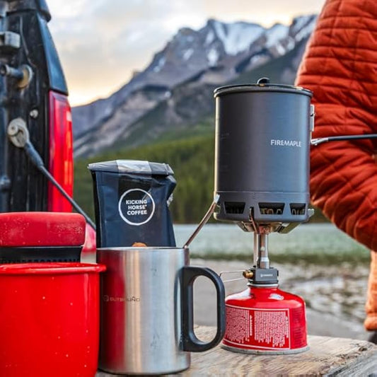 Fire-Maple Petrel 265g Ultralight Camping Cooking Set with Aluminum Pot, Greenpeak Stove, Titanium Gas Canister Stand | Fast Boiling Outdoor Cookware Kit for Backpacking Hiking Trekking Fishing