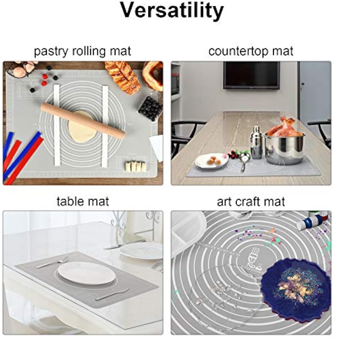 Super Kitchen Nonstick Silicone Baking Pastry Mat with Dough Scraper, Nonslip Kneading Board Mat Fondant Rolling Sheet, Baking Equipment Accessory, Art Craft Mat, Table Placemat (80 x 60 cm, Grey)