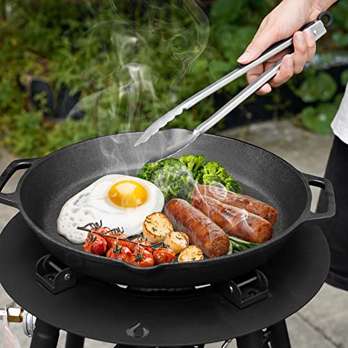 onlyfire Cast Iron Pan Serving Pan Frying Pan Casserole 13.8 inch Pre-Seasoned BBQ Grill Pan for Gas Grill, Charcoal Grill Frying Pan, Pizza Pan, Oven