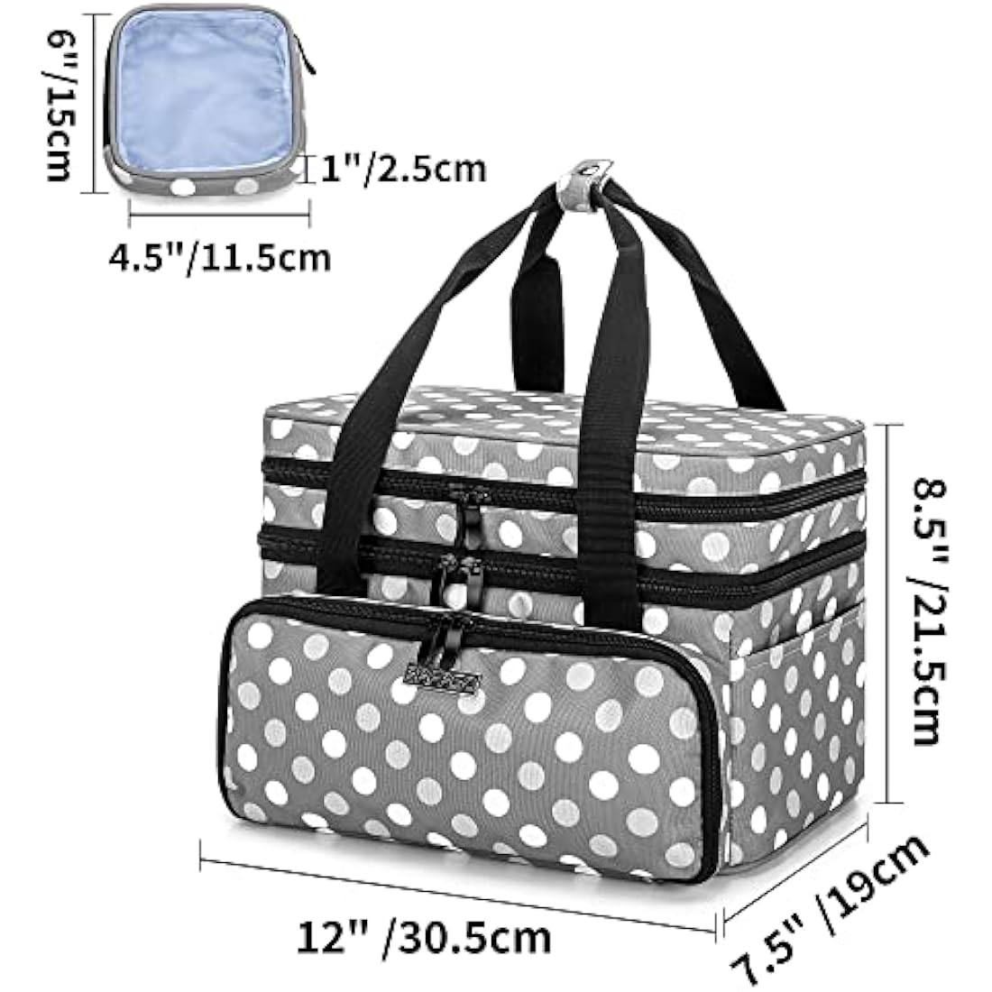 BAFASO Double Layer Sewing Accessories Organiser with 2 Detachable Pouches, Large Sewing Storage Bag for Sewing Tools, Polka Dots