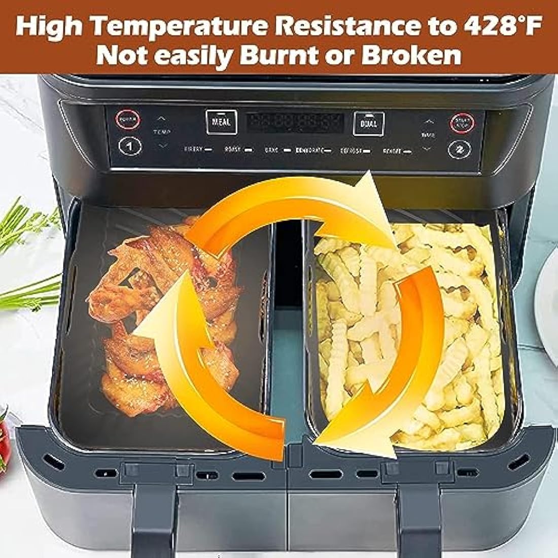 Air Fryer Liners for Ninja Dual Pack of 2, Reusable Silicone Air Fryer Liners for AF400UK F300UK T17088 & Tower, Ninja Air Fryer Accessories, Silicone Liner Pot Basket 7.6-9.5L