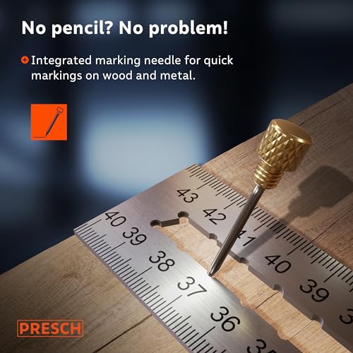 Presch Try Square 400 mm | Large | Includes rust-free marking gauge (40cm), level bubble & marking pin | 90° & 45° | Carpenters square, Precision Square, Joiners Square, Engineers Square