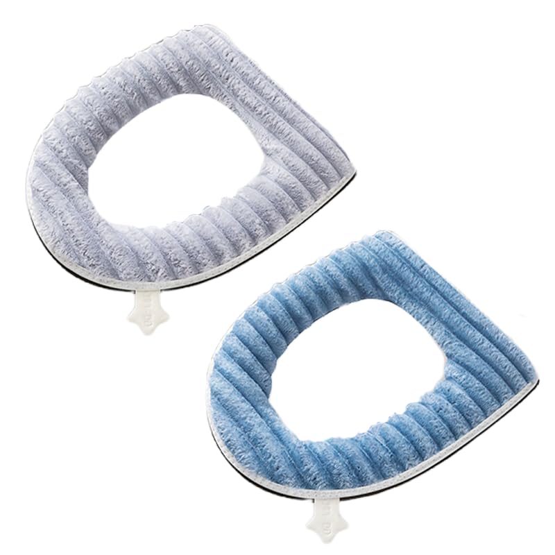 2 Pack Thicker Soft Toilet Seat Cover Pads, Toilet Seat Cushion Covers for Bathroom Washable and Warmer Toilet Lid Seat Cover with Zipper and Handle
