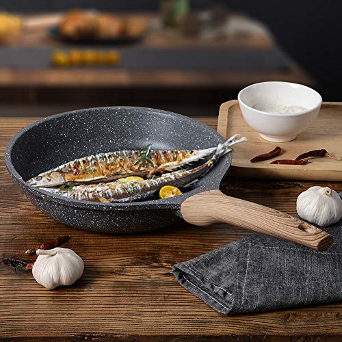 ZUOFENG Nonstick Frying Pan Skillet 28cm, Stone Pans Cookware Granite Coating, Induction Pans Saucepans Omelette Skillet