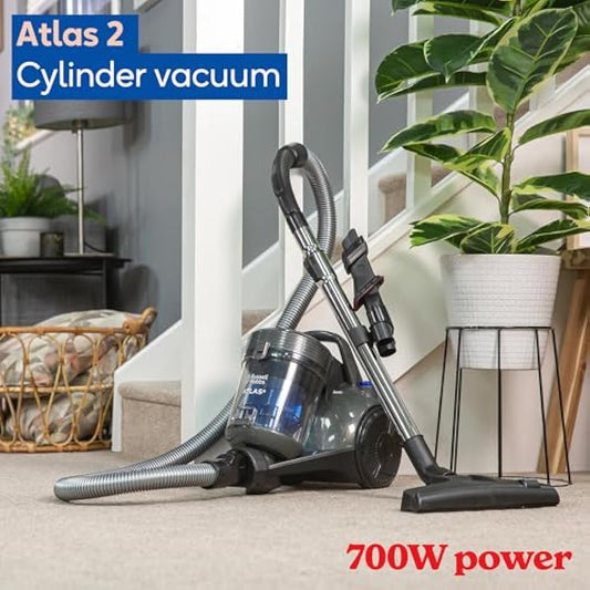 Russell Hobbs Cylinder Vacuum Cleaner ATLAS2 2.5 Litre Grey & Blue with 3 in 1 Multi-Tool, Triple Dust Lock 700W High Efficiency Motor, 2 Year Guarantee RHCV3101
