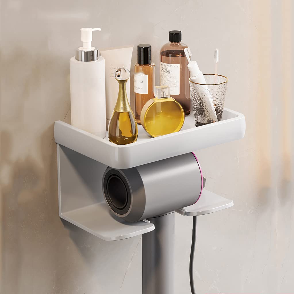 Hosoncovy 2 Tier Hair Dryer Wall Mount Holder Hair Dryer Wall Hanger Toiletries Wall Storage Toiletries Wall Shelf for Dyson Supersonic Hair