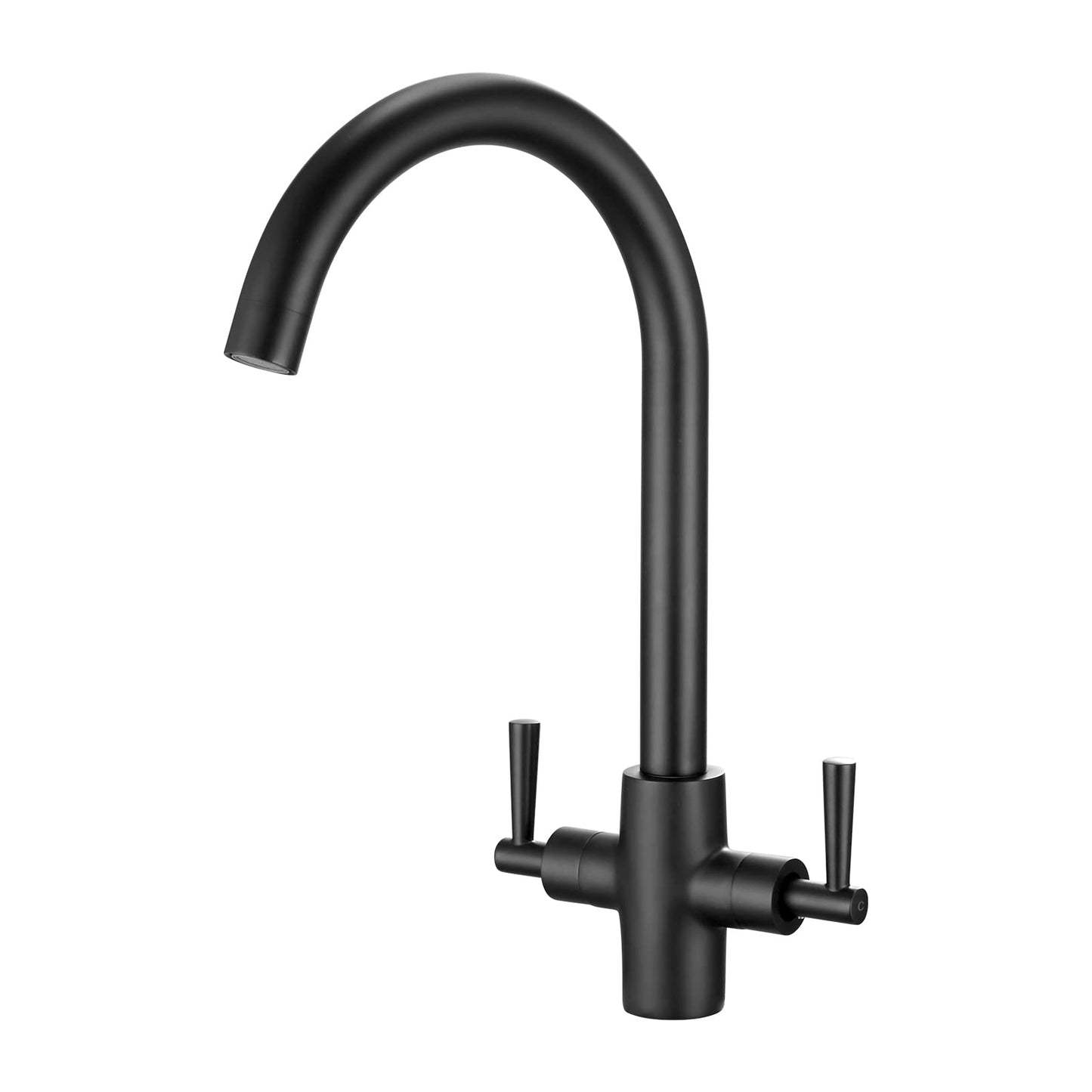 Kitchen Sink Mixer Taps Monobloc Dual Lever Brass Swivel Spout Matte Black Kitchen Tap Stainless Steel Faucet Swan Neck Mixer Taps 1 Hole