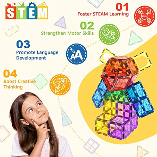 60 PCS Magnetic Building Tiles STEM Magnetic Blocks Sensory Toys Kids Games Magnet Building Toys for Boys and Girls Aged 3+, Kids Brain Development Preschool Kindergarten Toddler Toys