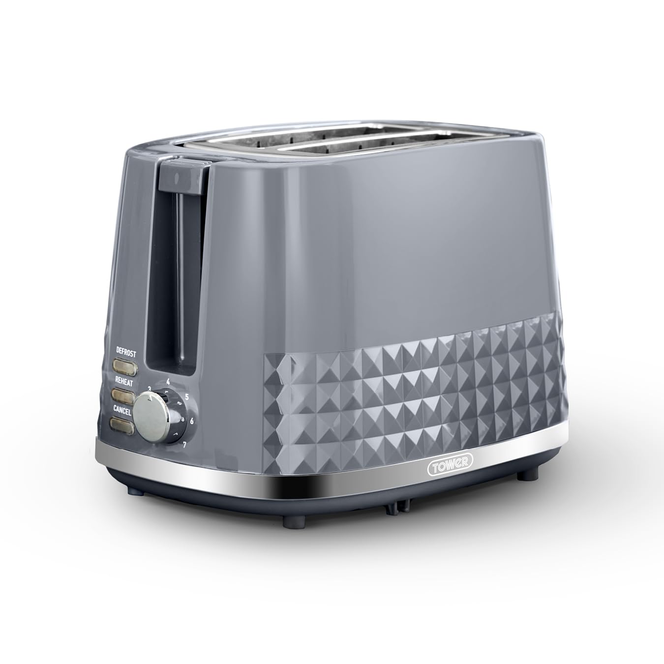 Tower T20082GRY Solitaire 2 Slice Toaster, Browning Control, 850W, Grey with Chrome Accents