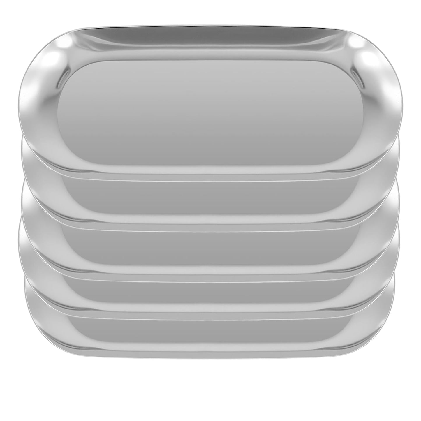 YUENPUN 5 PCS Stainless Steel Oval Silver Trays, 23 x 9cm Metal Mirror Trays, Jewellery Cosmetic Vanity Tray for Makeup, Small Item Storage