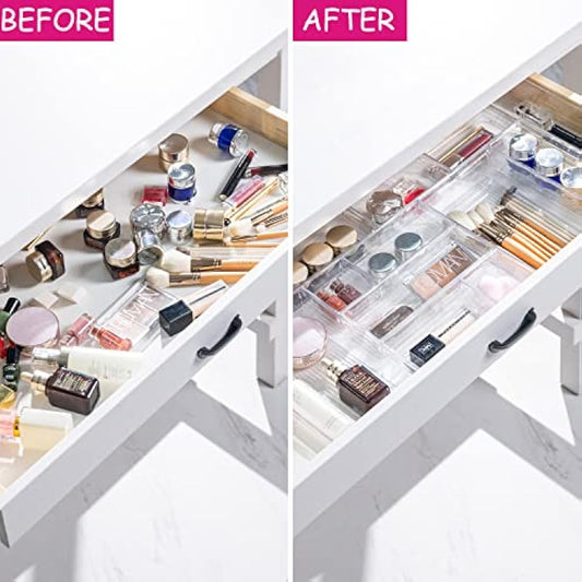 DCA 25 PCS Clear Plastic Drawer Organizer Tray, Bathroom Organizers and Storage Bins for Makeup, Kitchen Utensils, Jewelries, Gadgets, Office Desk