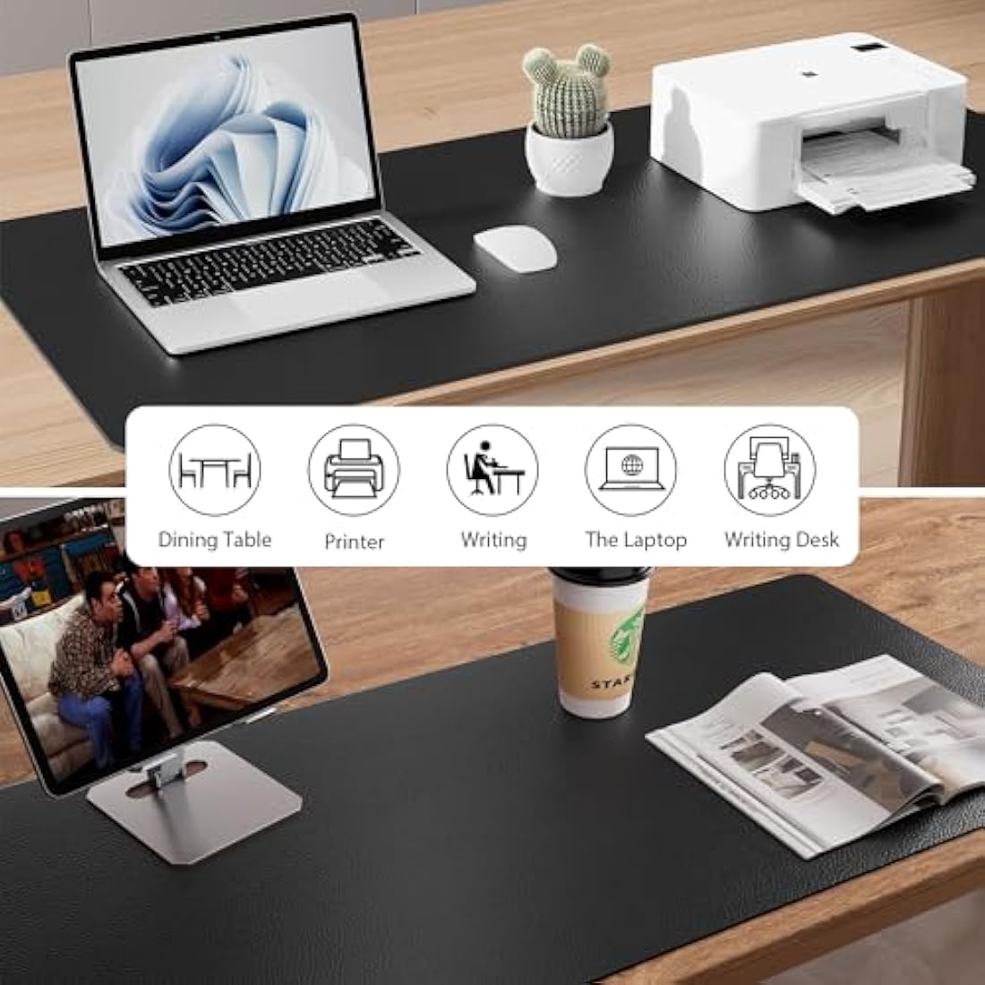 Leather Desk Pad Protector,Mouse Mat,Office Desk Mat,Non-Slip PU Leather Desk Blotter,Laptop Desk Pad,Waterproof Desk Writing Pad for Office and Home (80cm x 40cm, Black)
