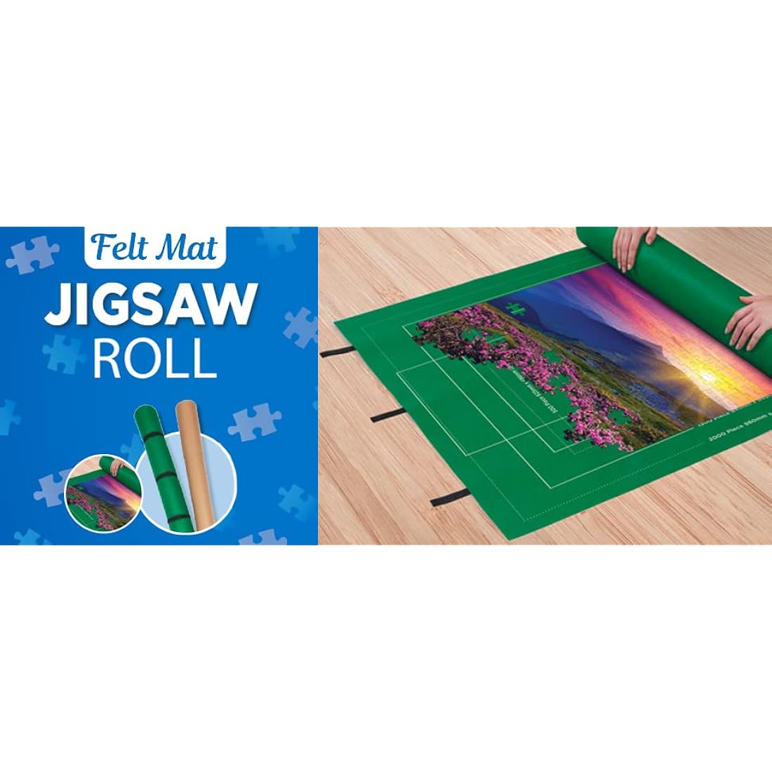 Hinkler - Felt Mat Jigsaw Roll - Puzzle Storage Mat for Jigsaw Lovers - Puzzle Placement Guide - Stores Up to 2000 Pieces - Includes Felt Mat, Roll & Straps - Works with Jigsaw Board