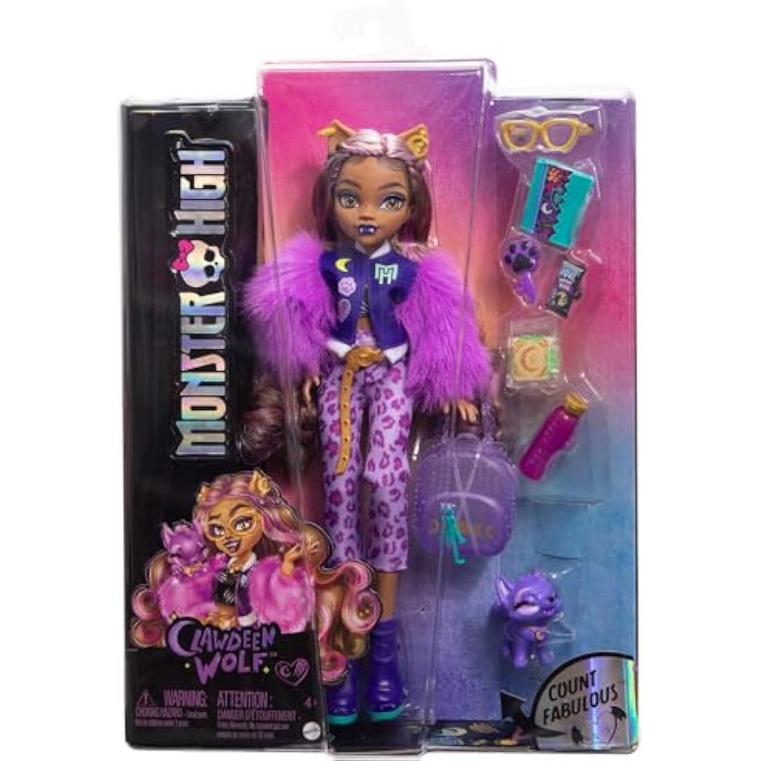 Monster High Clawdeen Wolf Doll with Pet Dog Crescent and Accessories like Backpack, Planner, Snacks and More, HRP65
