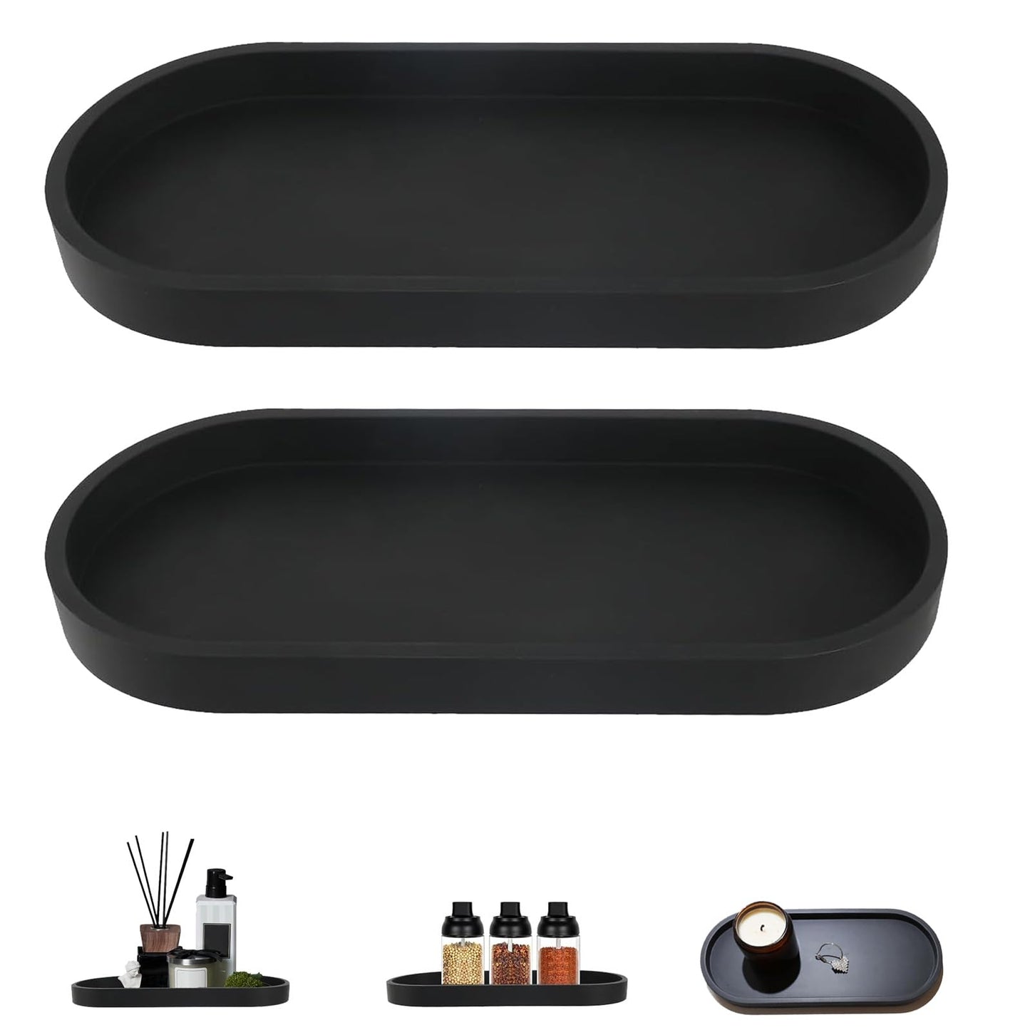 XINSUO? 2 Pieces Oval Shatterproof Bathroom Tray,Trays for Cosmetics,Silica Vanity Tray,For Small Cosmetics,candles,Easy to clean and