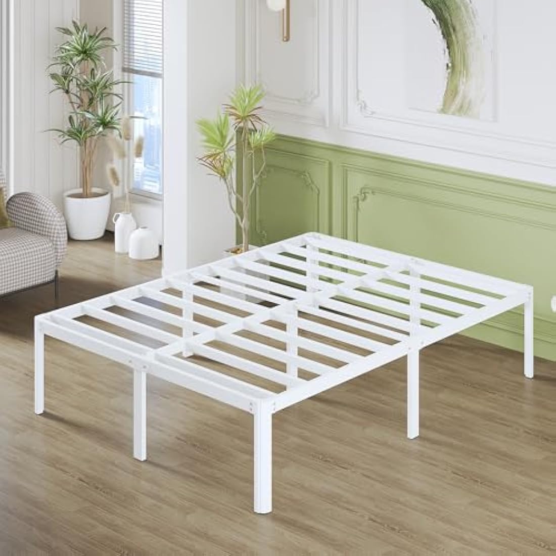 Lutown-Teen Super King Bed Frame 46 cm High with Rounded Corners, Heavy Duty Metal Bed Frames 6ft Super King Size 180x200 with Steel Slats, Ample Storage Underneath, Easy Assembly, White