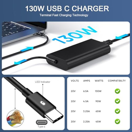 130W USB C Laptop Charger for Dell XPS 17 9700 9710 15 9500 9510 9520 9575 2in1 Precision 5550 5560 5570 3470 3560 3570 3561 3550 5530 2in1 Latitude 5520 5530 7410 7310 7210 9410 9510 Power Cord