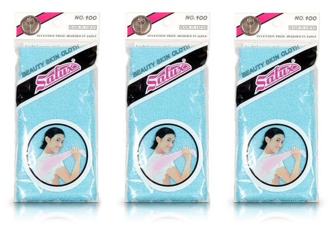 SALUX Bath Towel Blue Color Beauty Skin Bath Wash Towel 3 Count Pack