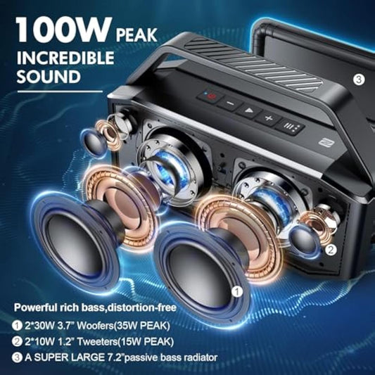 W-KING Portable Speakers Bluetooth Wireless Loud, 100W Max Waterproof Outdoor Bluetooth Speaker Big Party Large Boombox Subwoofer*2, 60W Exlarge All-Round Bass Passive Radiator/40H/PowerBank/TF/AUX/EQ