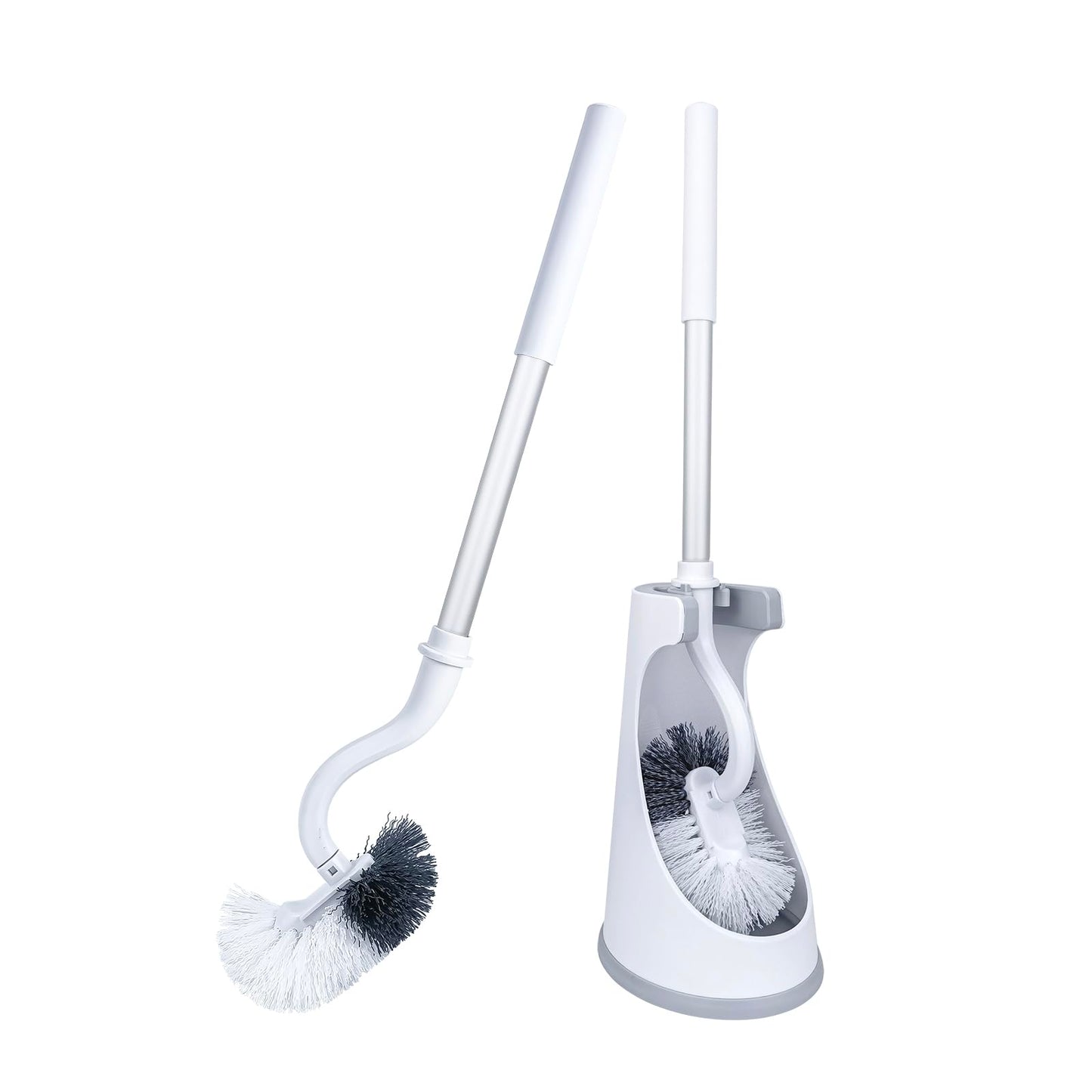 SUIXI 2 Pack Toilet Brush, Curved Design Angled Cleaner for Deep Cleaning, Long Plastic Handle and Flexible Bristles Bathroom Toilet Bowl