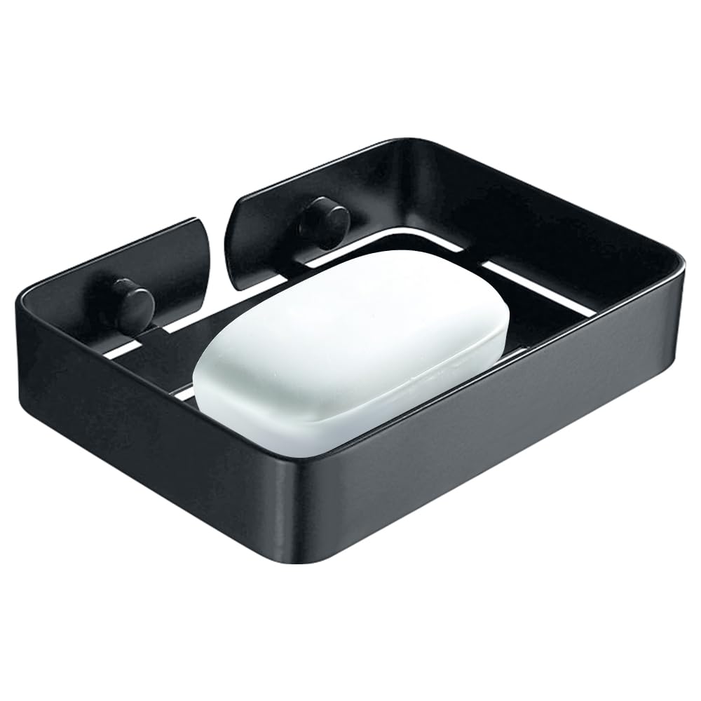 HONPHIER Soap Dish Holder for Bathroom Shower 304 Stainless Steel Soap Holder Saver Tray Wall Mounted Sponge Holder (Black)
