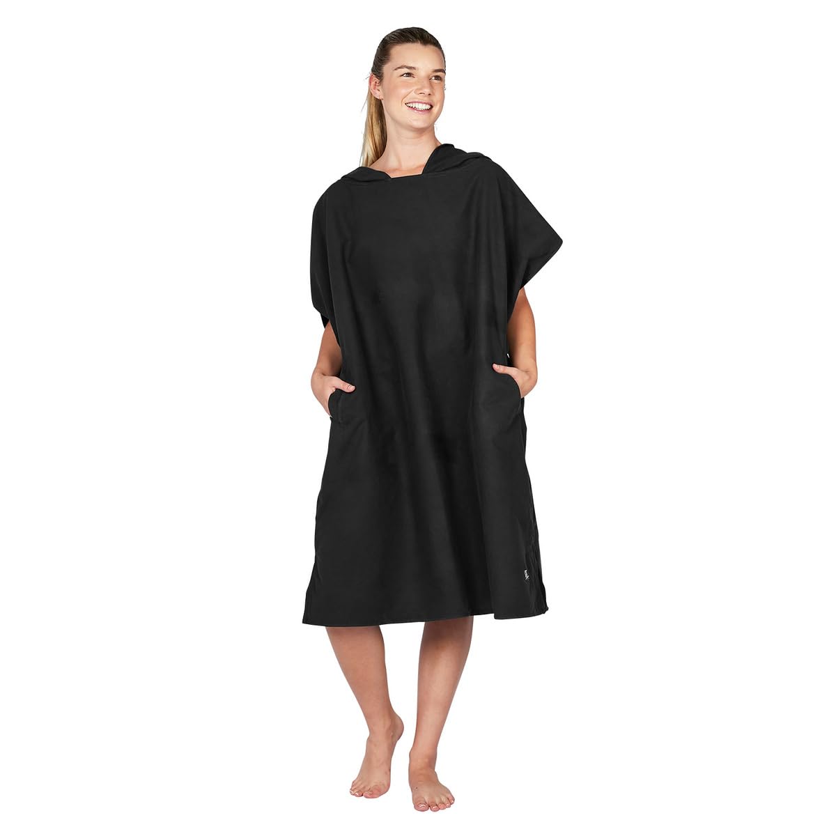 Dock & Bay Adult Beach Poncho - Hooded Towel with Deep Pockets - For Beach & Pool - Super Absorbent, Quick Dry - Fuji Black, Small 85x65cm, 33x26