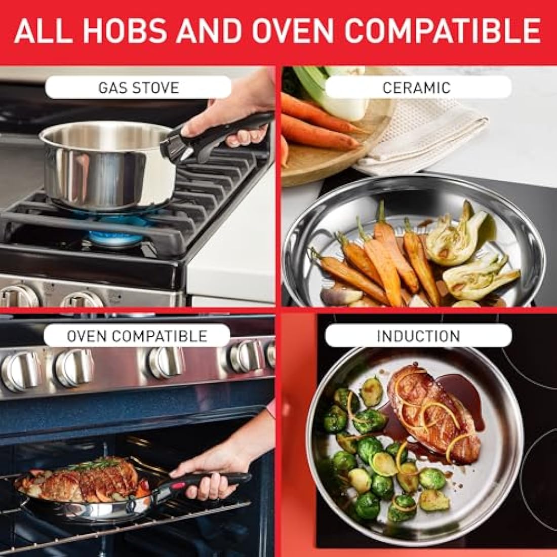Tefal Ingenio Detachable Handle Pan 20pcs, Stainless Steel, Compact, Compatible with All hobs Induction & Oven, 2-in-1 Pans and bakeware Set, Stackable cookware Set Ideal for Small Kitchen storages
