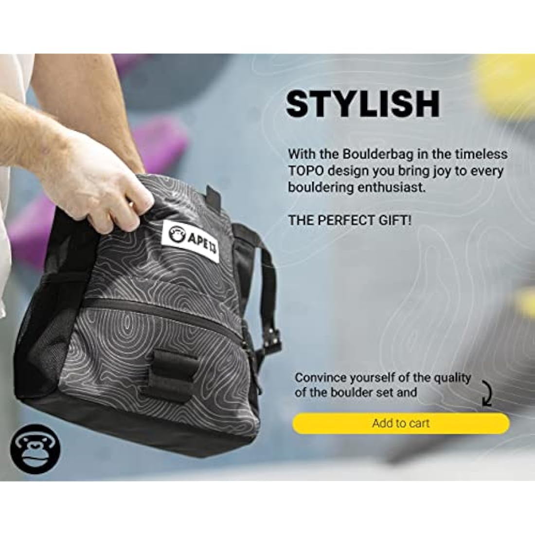 APE13® Chalkbag Boulder Set Consisting of Chalk Bag, Boulder Brush, Chalk (as Set & Single) - Perfect Bouldering Gift and Enough Space for Boulder Accessories