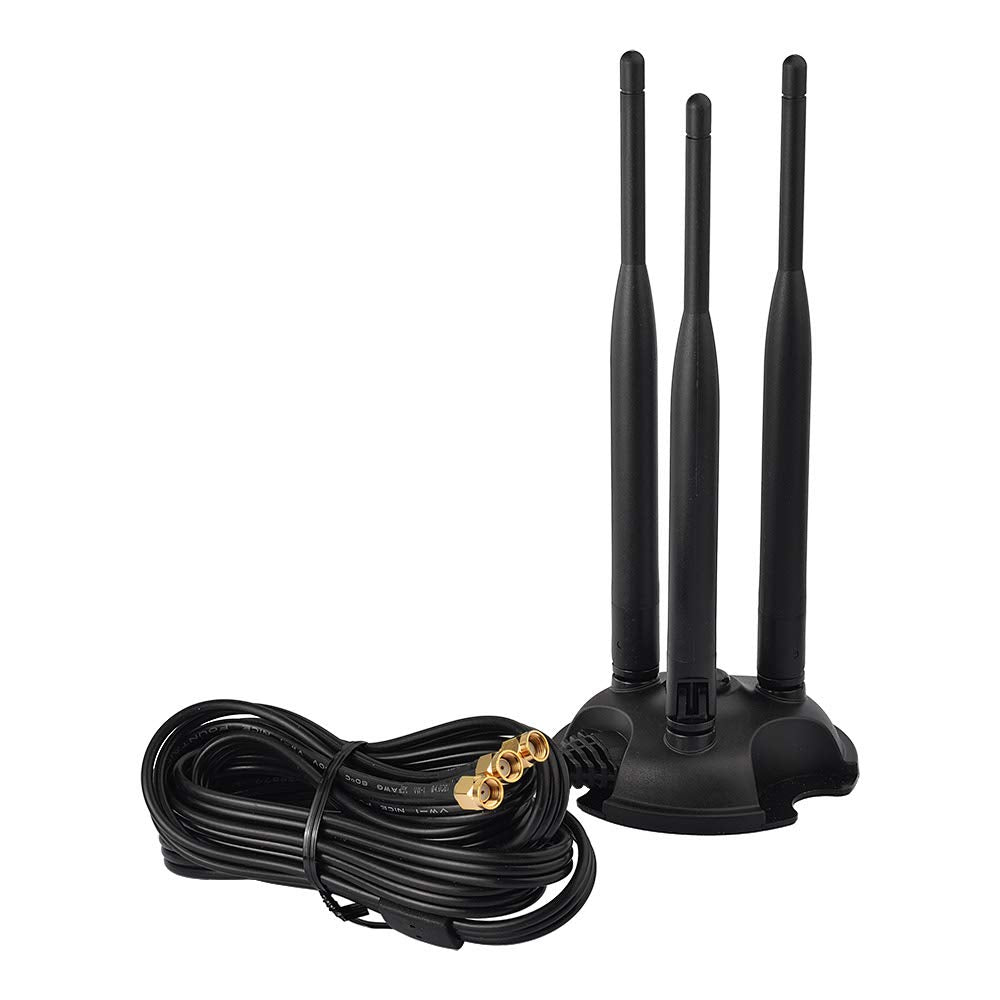 Eightwood WiFi Antenna 2.4GHz 5GHz Dual Band WiFi aerial, Triple RP-SMA External Antenna for PC, PCIe Card, Wireless Router, Mobile Hotspot
