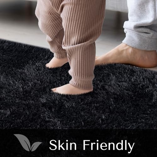 JOJOSEE Rugs Living Room, 160 x 230 cm Black Area Rug, Anti Slip Soft Fluffy Shaggy Extra Large Floor Carpets Mat for Bedroom, Nursery Bedside(Black,