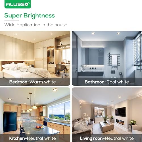 ALUSSO LED Recessed Ceiling Lights, 7W 480LM LED Downlights Dimmable, 30MM Ultra Slim Round Black Spotlights, Warm White/Neutral White/Cool White Adjustable, IP44 Waterproof for Bathroom, 12 Pack