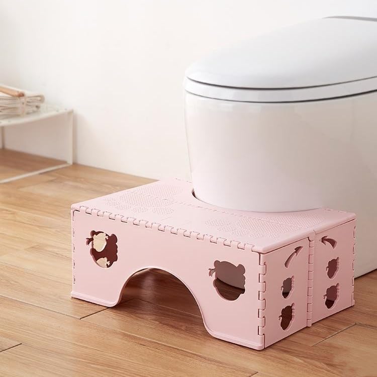 BRAVECOW Foldable Toilet Stool for Adults Healthy Squatting Posture, Non-Slip Bathroom Step Stool with PP Plastic & Easy Storage? (Pink)