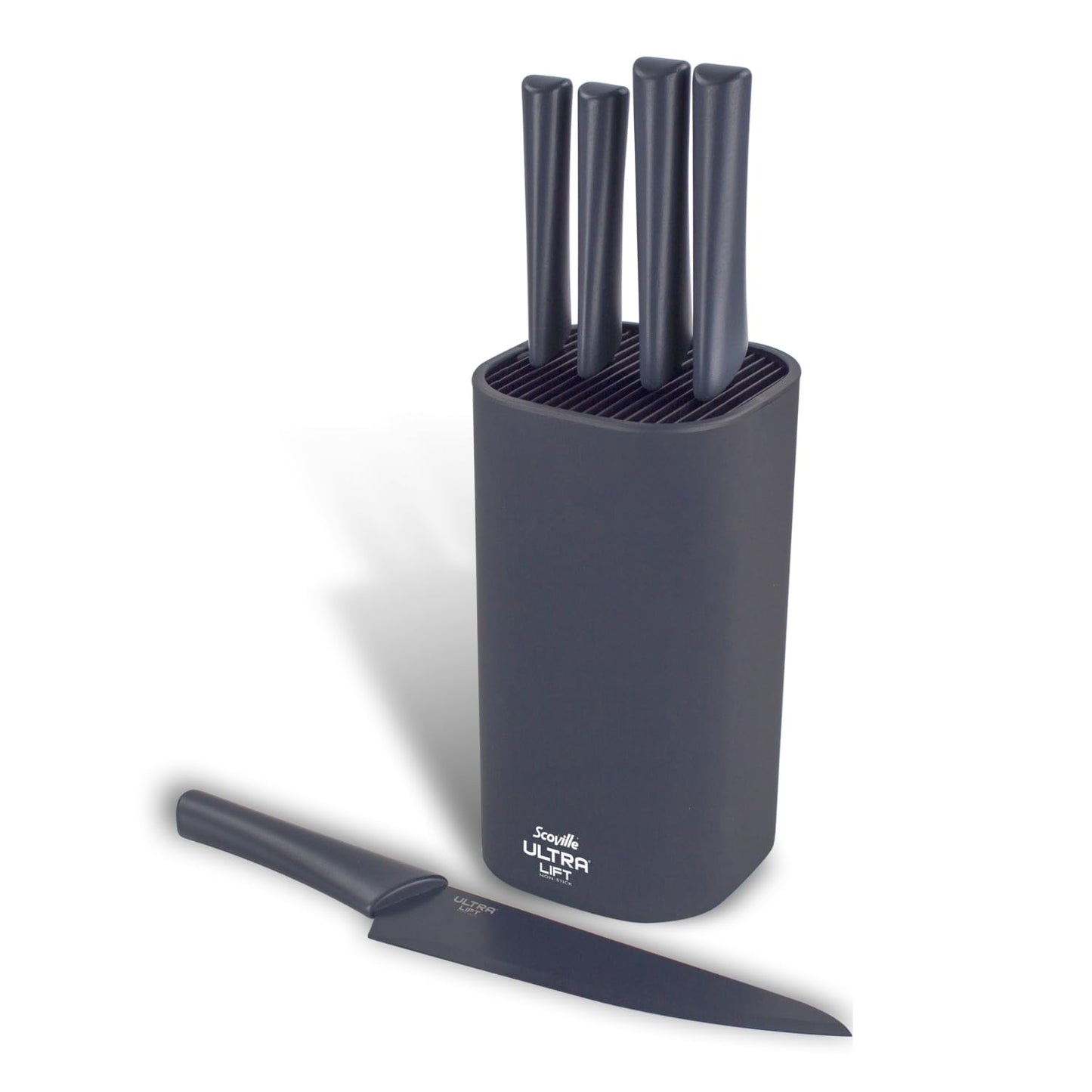 Scoville Ultra Lift 5 Piece Kitchen Knife Block Set, Non-Stick Stainless Steel Blades, 5 Types of Kitchen Knives, Ergonomic Handles, Universal Knife