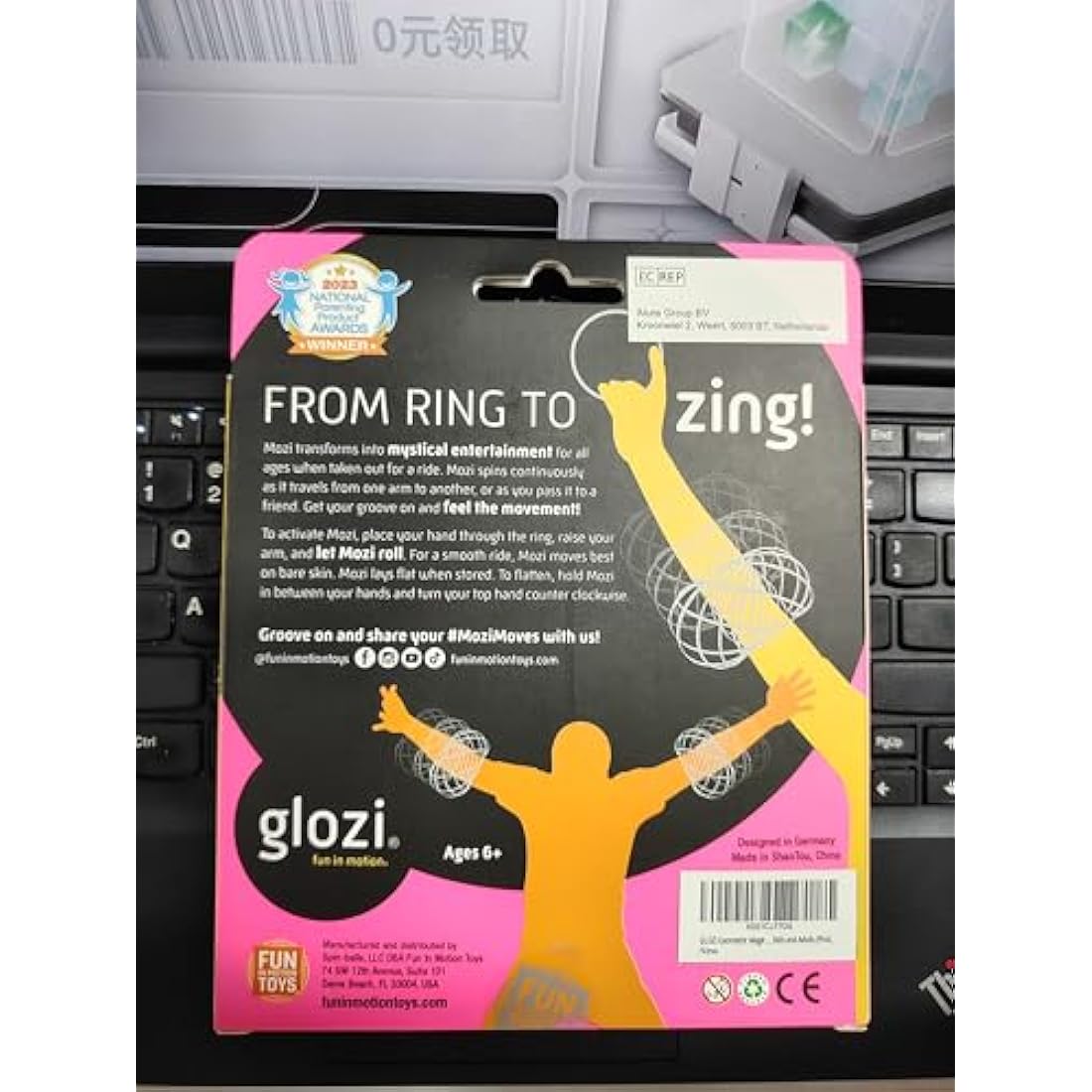 GLOZI Geometric Magic Glow in the Dark Flow Ring - Easy to Use - 3D Arm Spinner Bracelet, Fidget Spinner Toy for Kids and Adults (Pink)
