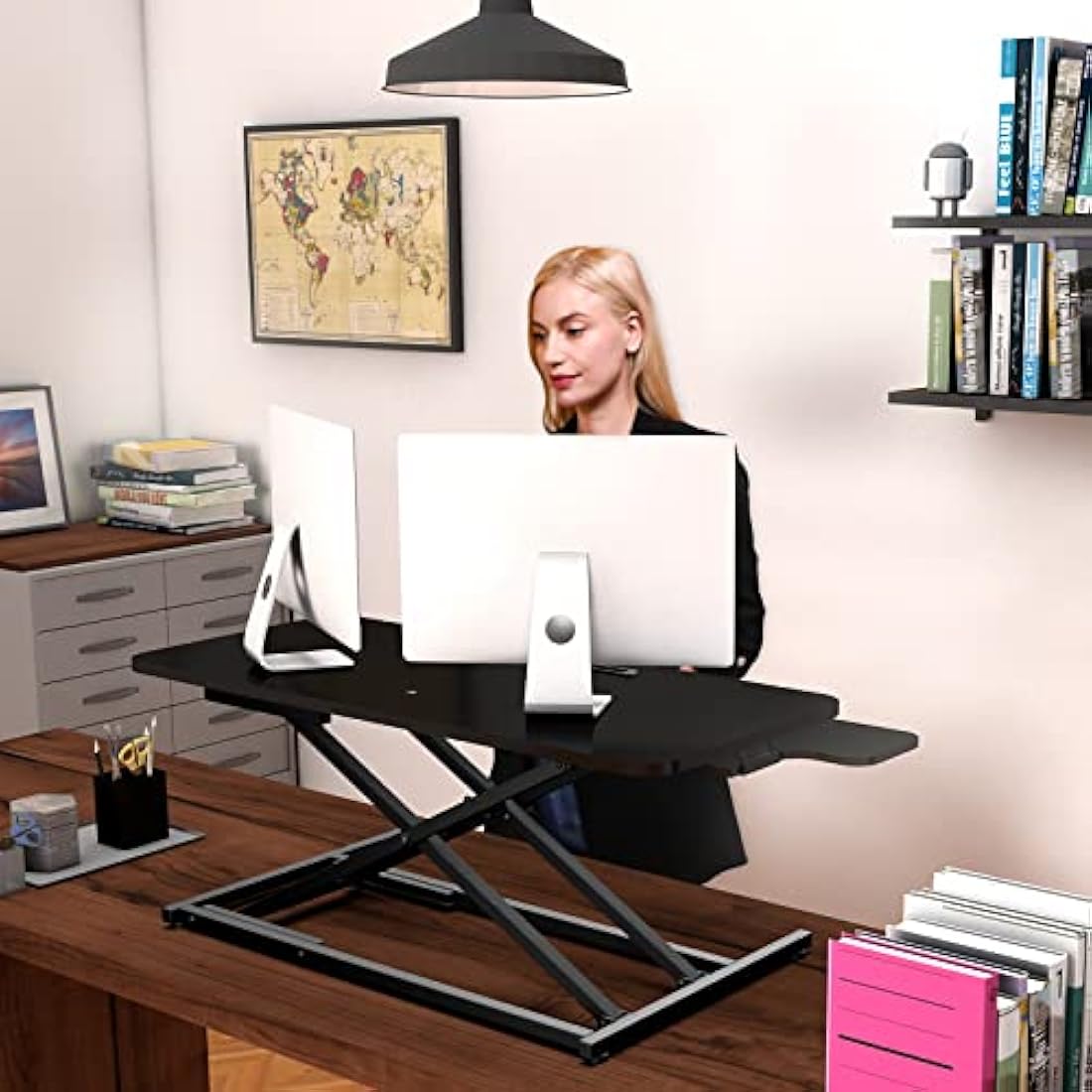 ERGOMAKER Standing Desk Converter, 36"/91cm Wide Height Adjustable Quick Sit to Stand Up Desk Riser for Dual Monitor