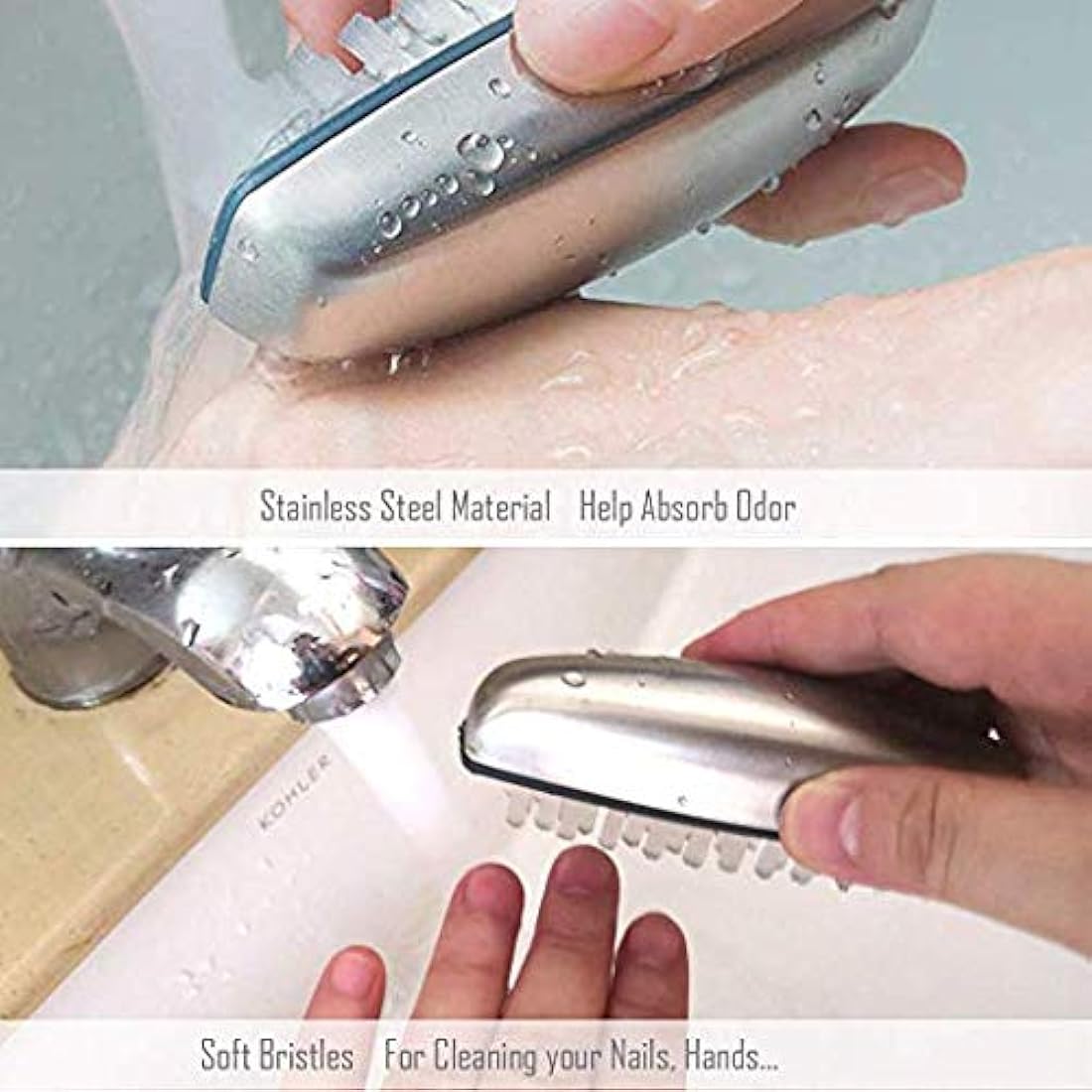 kuou Stainless Steel Nail Brush, 2 Pieces Hard Bristle Hand Wash Brushes Nail Clean Brush Handle Nail Finger Tip Scrubbing Brush Nail Brushes for Cleaning Nails and Toes Nails