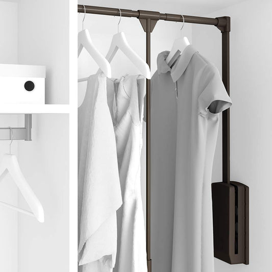 Emuca - Hang Pull Down Wardrobe Rail Lift, Adjustable Width 600-830mm (23,6-32,6 inch), Chrome Finish