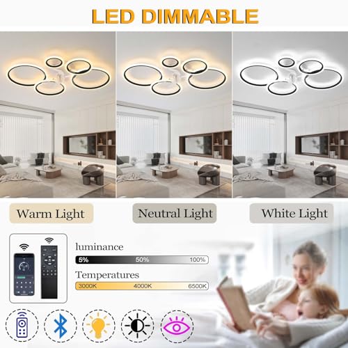 YUNZI Modern Ceiling Fan with Lamp with Remote Control LED 72W Dimmable Fan Ceiling Light Ceiling Fan Lighting for Living Room Bedroom Kitchen, 6
