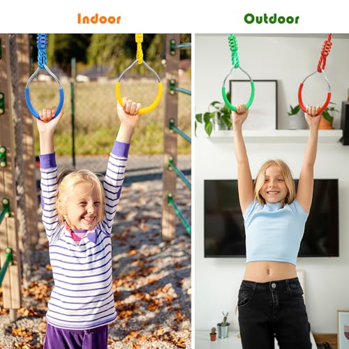 PELLOR Kids Monkey Bars and Gymnastic Rings - Multifunctional Backyard Playground Play Sets for Obstacle Ring, Trapeze Bar, Climbing Frame, and